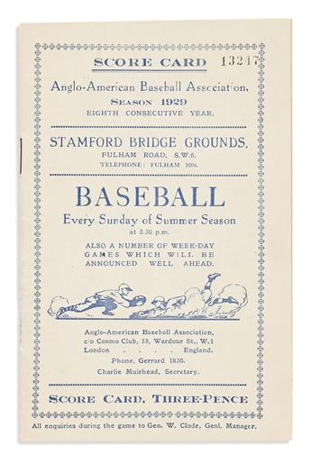 (SPORTS--BASEBALL.) Photographs, ephemera, and equipment from the Anglo-American Baseball Association.